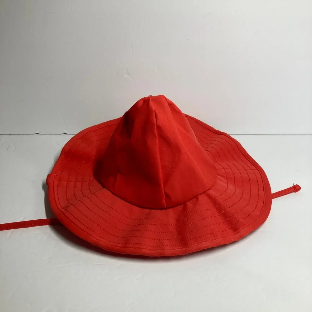 Caden Lane Beach Swim Hat Kids XS Red Orange Wide Brim Sun Protection Chin Strap